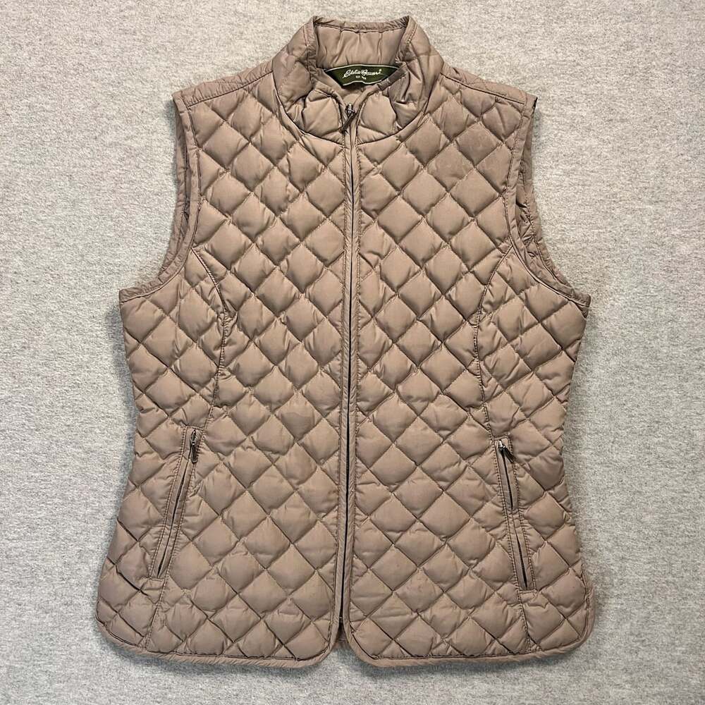 Eddie Bauer Down Vest Size S Brown Quilted Full Zip